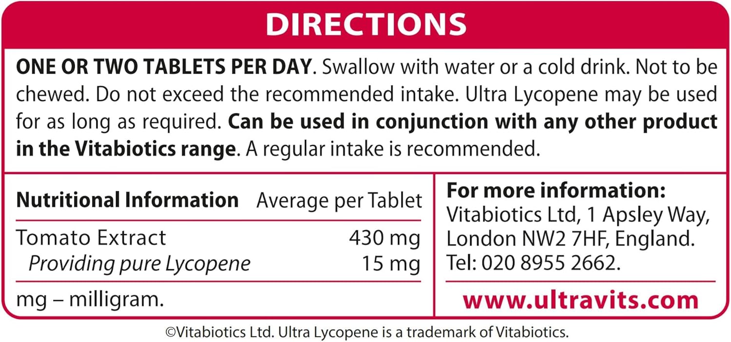 30-Pack Vitabiotics Ultra Ultra Lycopene Tablets for Heart Health and Antioxidant Support