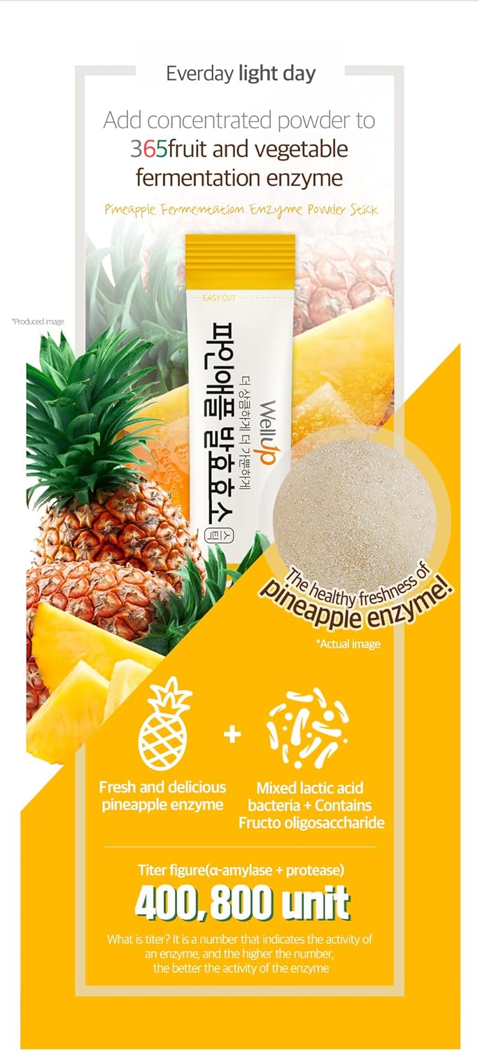 30 Packets of RAWEL Well Up Fermentation Digestive Enzymes for Faster Digestion with Pineapple and Crunchy Choco Flavor
