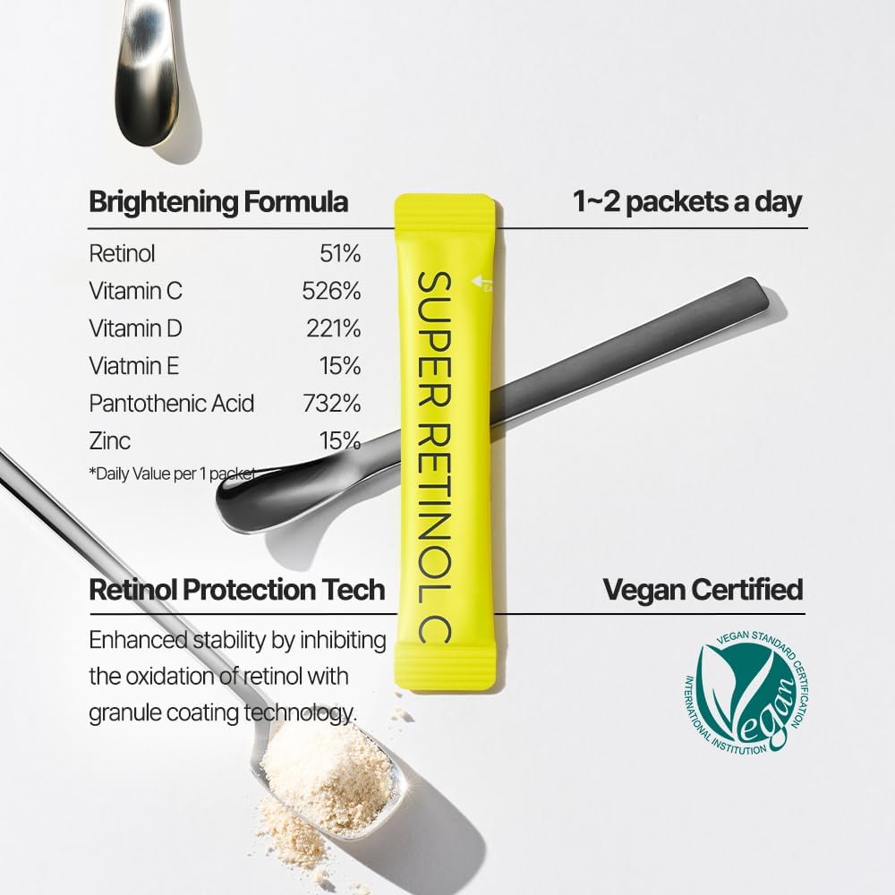 30 Packets VITALBEAUTIE Super Retinol C Powder Skincare Supplement with Liquid Collagen for Women - Super Collagen Lift Shot