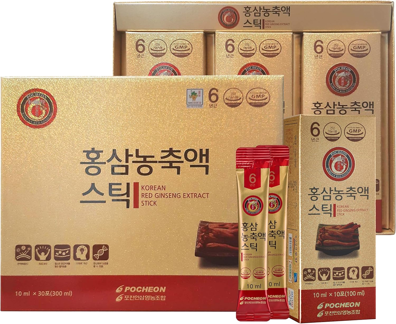 30 Pochon Korean Red Ginseng Extract Sticks, 30% Ginsenosides, 10ml Each, Natural Immune Booster