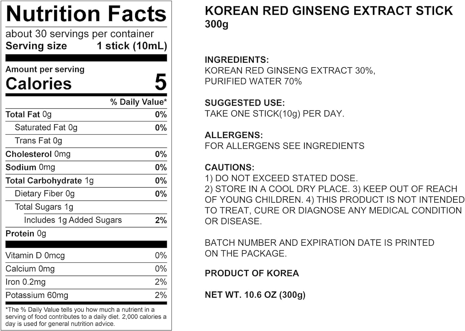 30 Pochon Korean Red Ginseng Extract Sticks, 30% Ginsenosides, 10ml Each, Natural Immune Booster