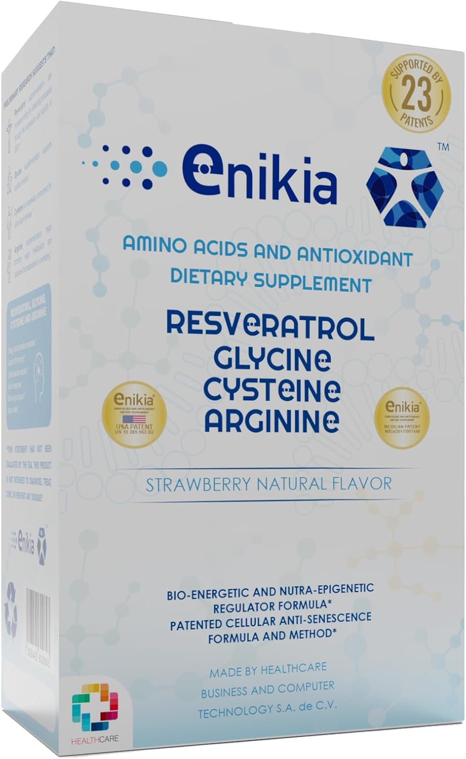 30 Sachets ENIKIA Food Supplement with Resveratrol, L-Glycine, L-Arginine, and L-Cysteine - Amino Acids and Antioxidants with Nanotechnology - Strawberry Flavor