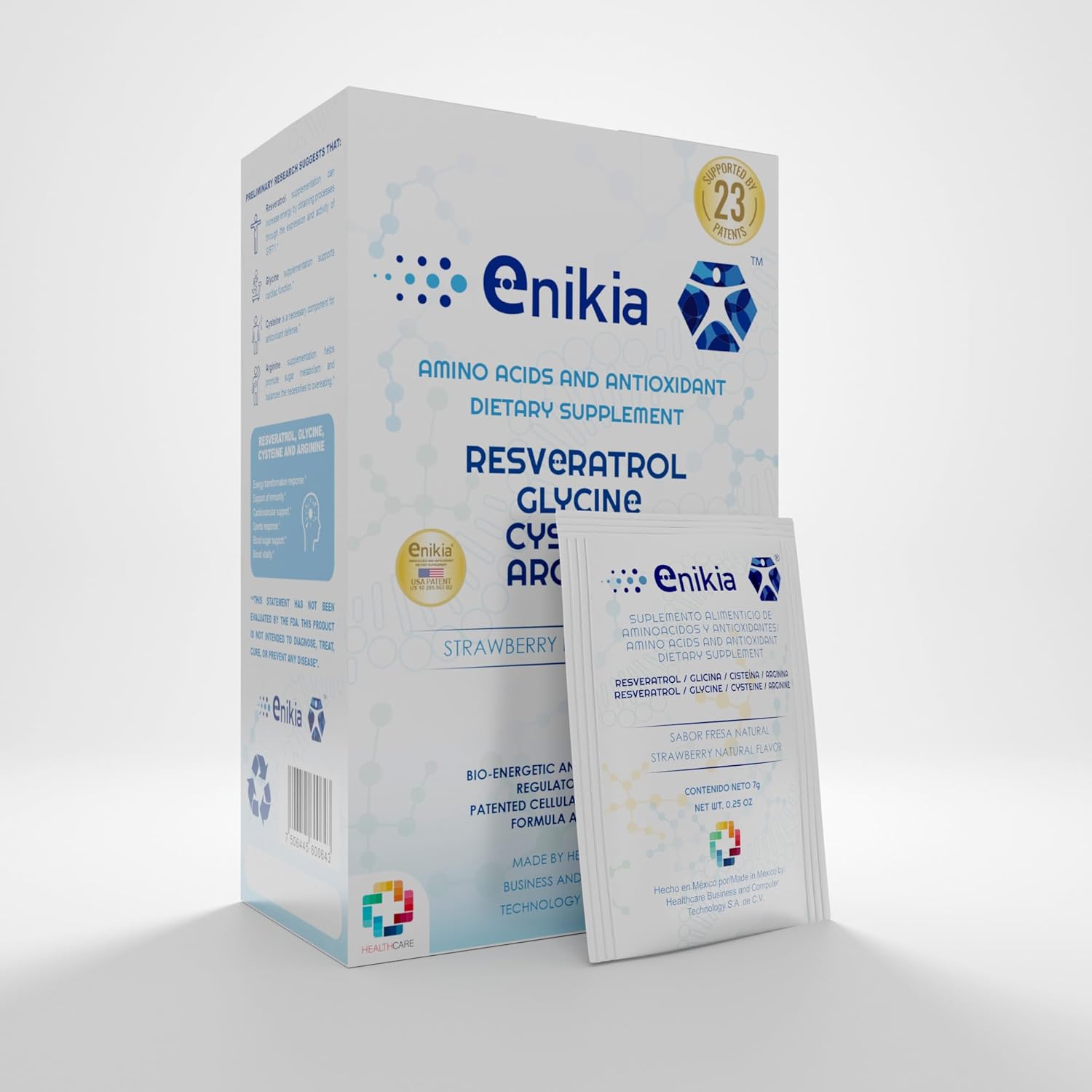 30 Sachets ENIKIA Food Supplement with Resveratrol, L-Glycine, L-Arginine, and L-Cysteine - Amino Acids and Antioxidants with Nanotechnology - Strawberry Flavor