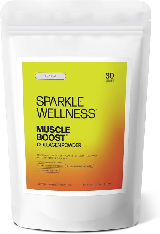 30-Serving Sparkle Wellness Muscle Boost Collagen Supplement Powder - Hydrolyzed BODYBALANCE Peptides & Vitamin C - Enhances Body Composition