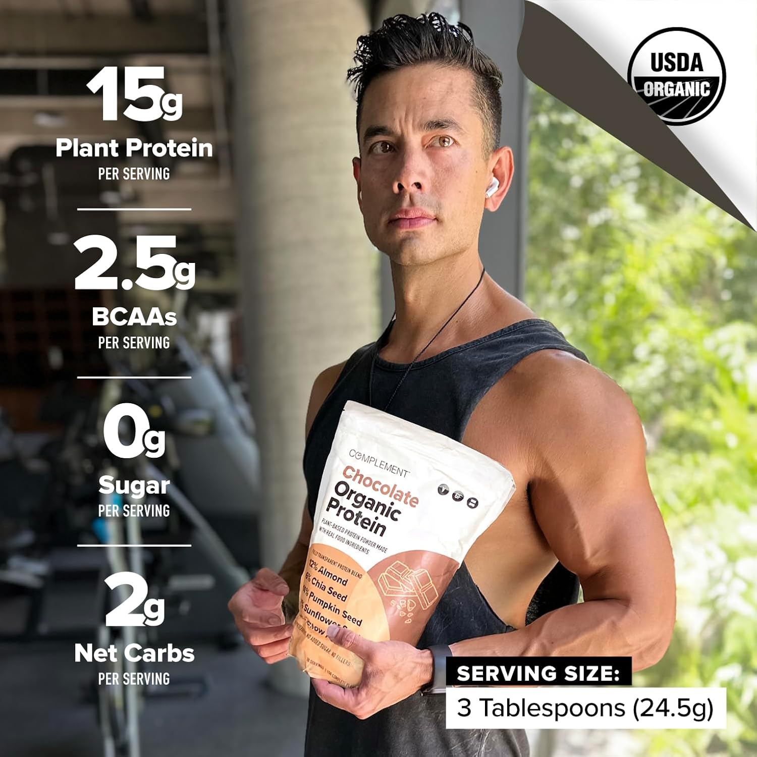 30 Servings Complement Organic Chocolate Vegan Protein Powder - Low Carb, Low Calorie, Sugar-Free, Soy-Free - Yellow Pea & Pumpkin Seed - 15g Plant-Based Protein Powder - Non-GMO & Non-Dairy - BoostGo Australia