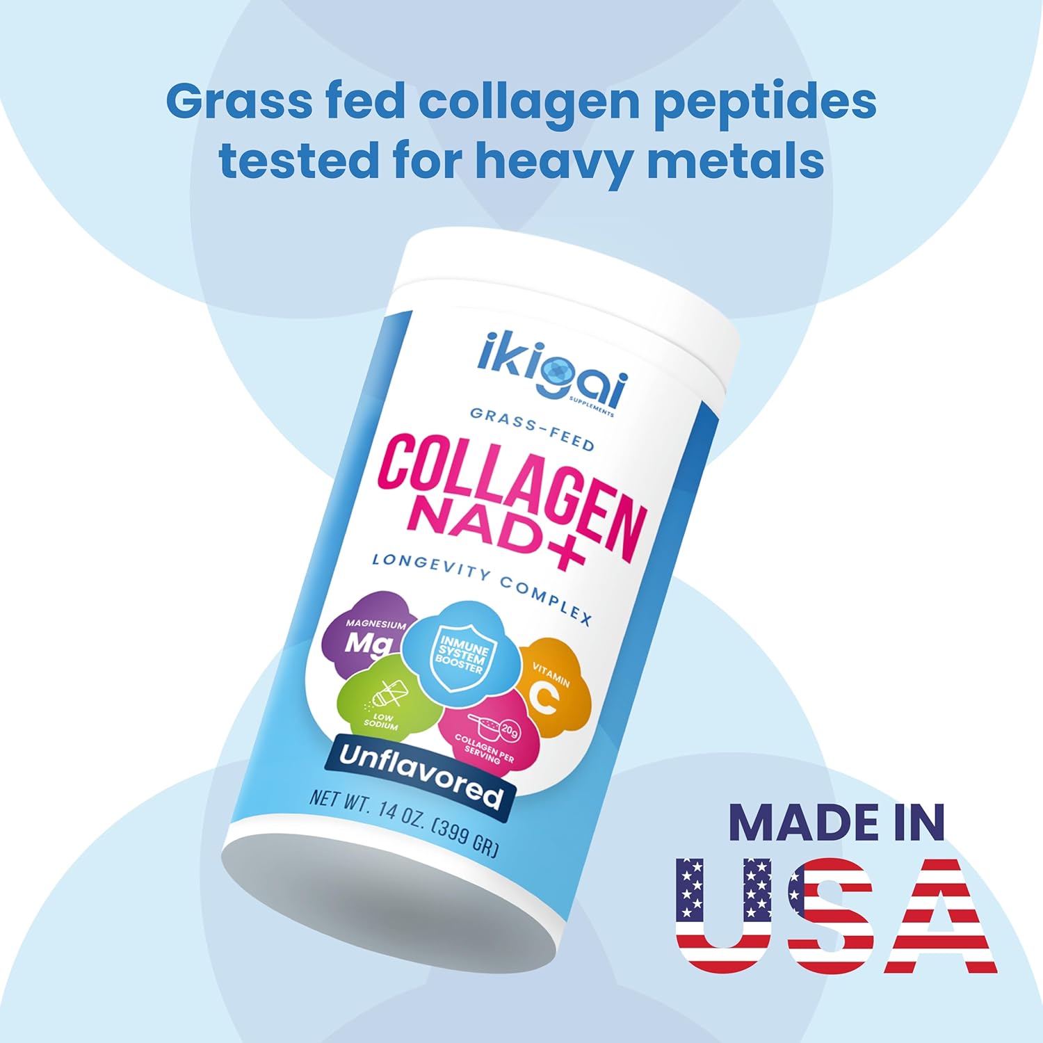 30 Servings Ikigai Collagen with NAD+ Supplements - Non-GMO, Gluten-Free, Paleo, Kosher - No Flavor, Free Drink Mixer