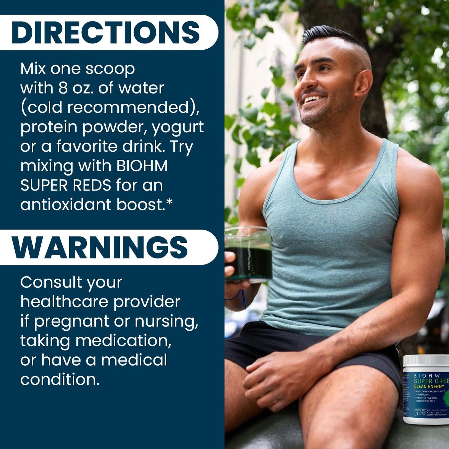 30 Servings of BIOHM Super Greens Clean Energy with Probiotics, Super Greens Superfood, 34 Natural Extracts - All Natural, Non-GMO Energy Boost