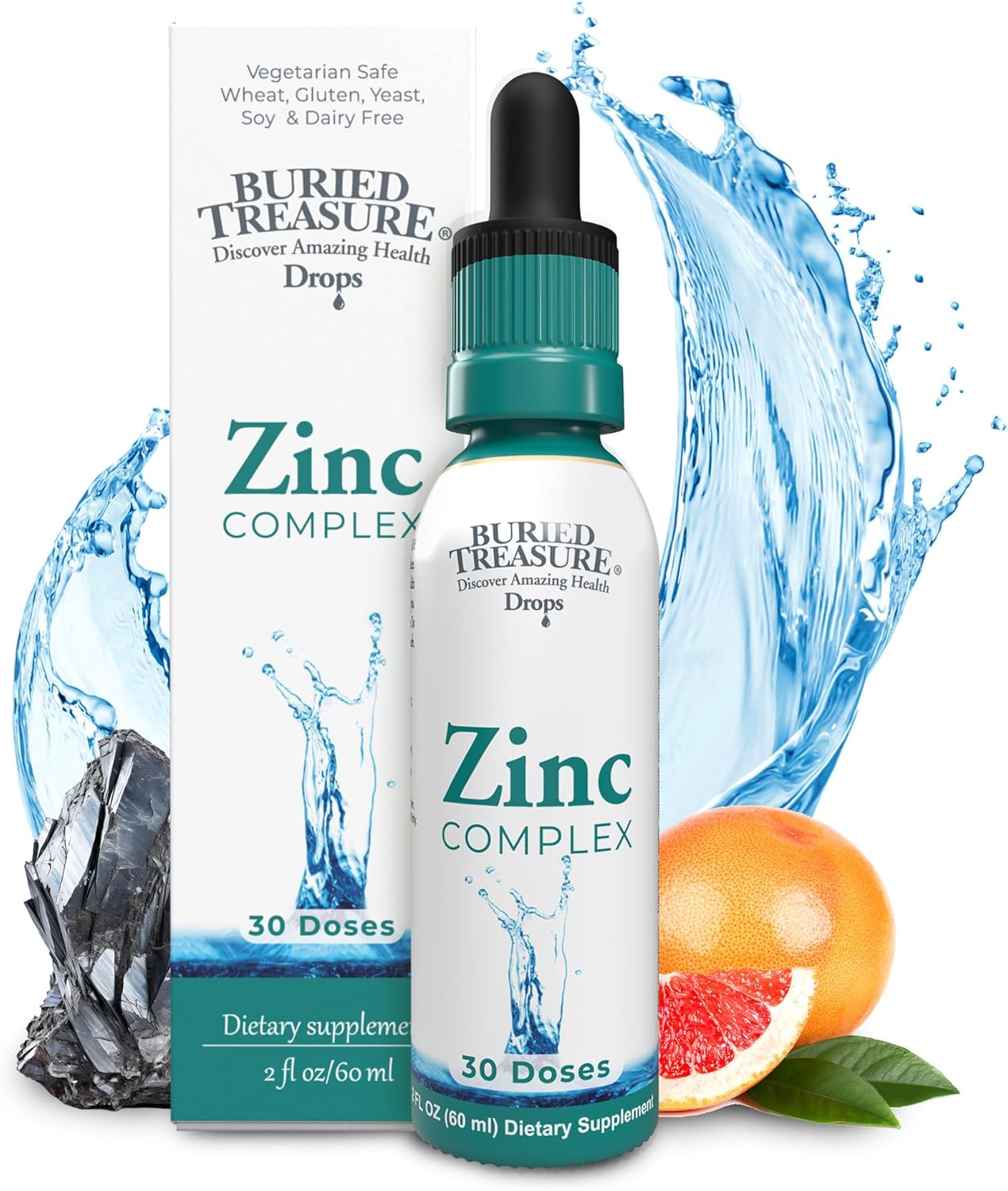 30 Servings of Buried Treasure Zinc Complex Drops - 2 fl oz, Highly Absorbable Zinc Supplement
