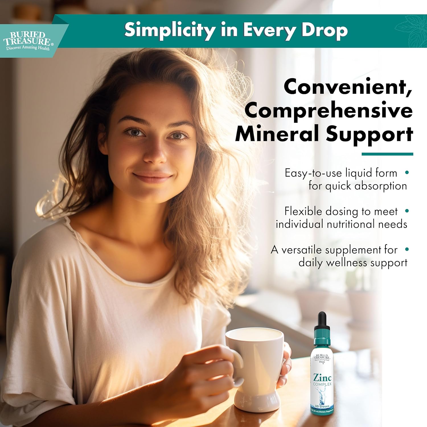 30 Servings of Buried Treasure Zinc Complex Drops - 2 fl oz, Highly Absorbable Zinc Supplement