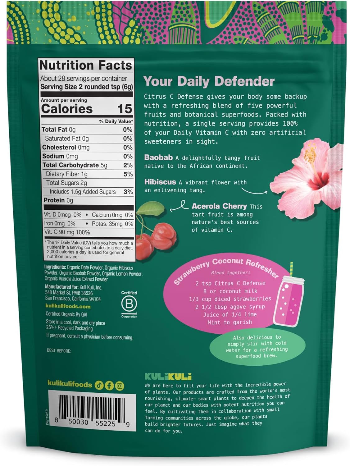 30 Servings of Kuli Kuli Citrus C Defense Superfood Powder - Immune Support with Acerola Cherry, Hibiscus, Lucuma, and Baobab for Daily Wellness Boost