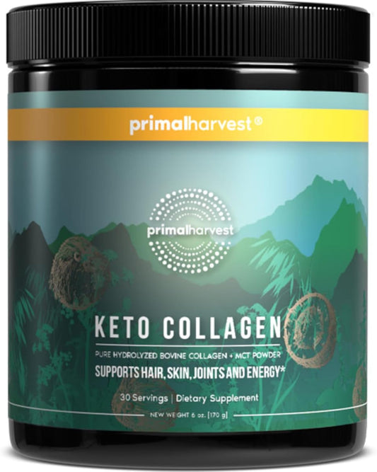 30 Servings of Primal Harvest Keto Collagen Peptides & MCT Oil Powder for Keto Coffee Creamer