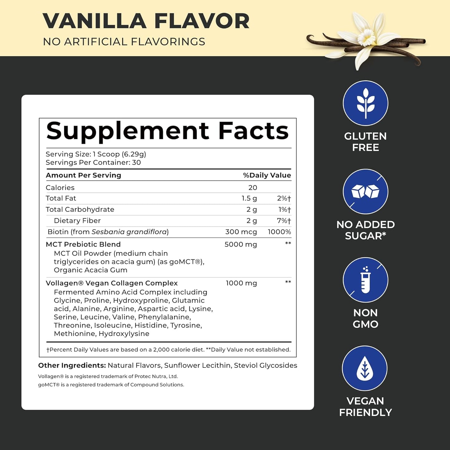 30 Servings POWERLIFE Peak MCT Powder Supplement with Plant-Based Collagen and Biotin - Vanilla Flavor