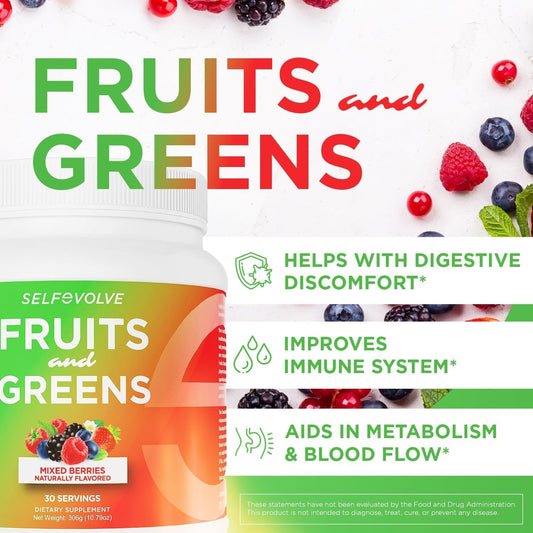 30 Servings Selfevolve Organic Probiotic Powder with Fruits and Greens for Men and Women - Vegan, 10 Billion CFUs, Spirulina, Kale, Spinach, Chlorella, Elderberry, Digestive Enzymes