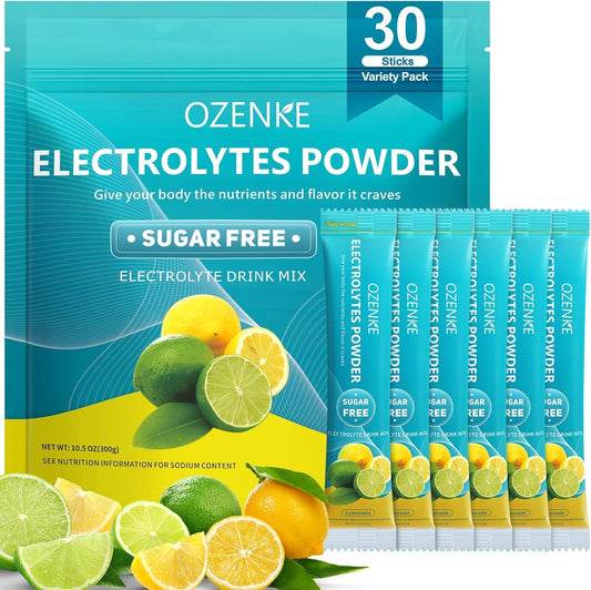 30 Sticks OZENKE Electrolyte Powder Packets, Sugar Free Lemonade Flavor for Rapid Hydration, Portable Hydration Packets - 0 Sugar & 0 Calorie