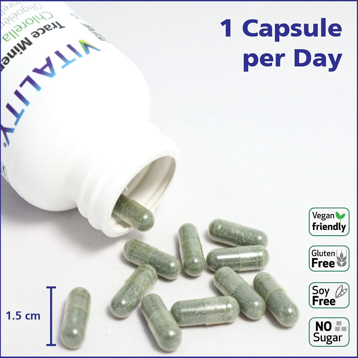 30 Vcaps Vitality Trace Minerals & Chlorella Supplement - Boosts Metabolism, Immunity, Healing, and Body Detox