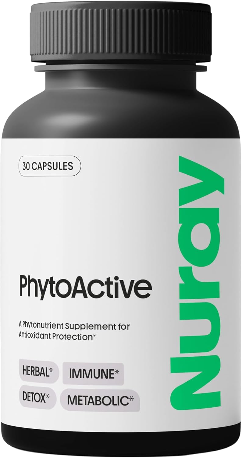 30 Vegetarian Capsules of Nuray PhytoActive Supplement with Broccoli Sprout Powder, Herbal Extracts for Immune Support, Metabolism, and Detox - Gluten-Free GN-PhytoActive