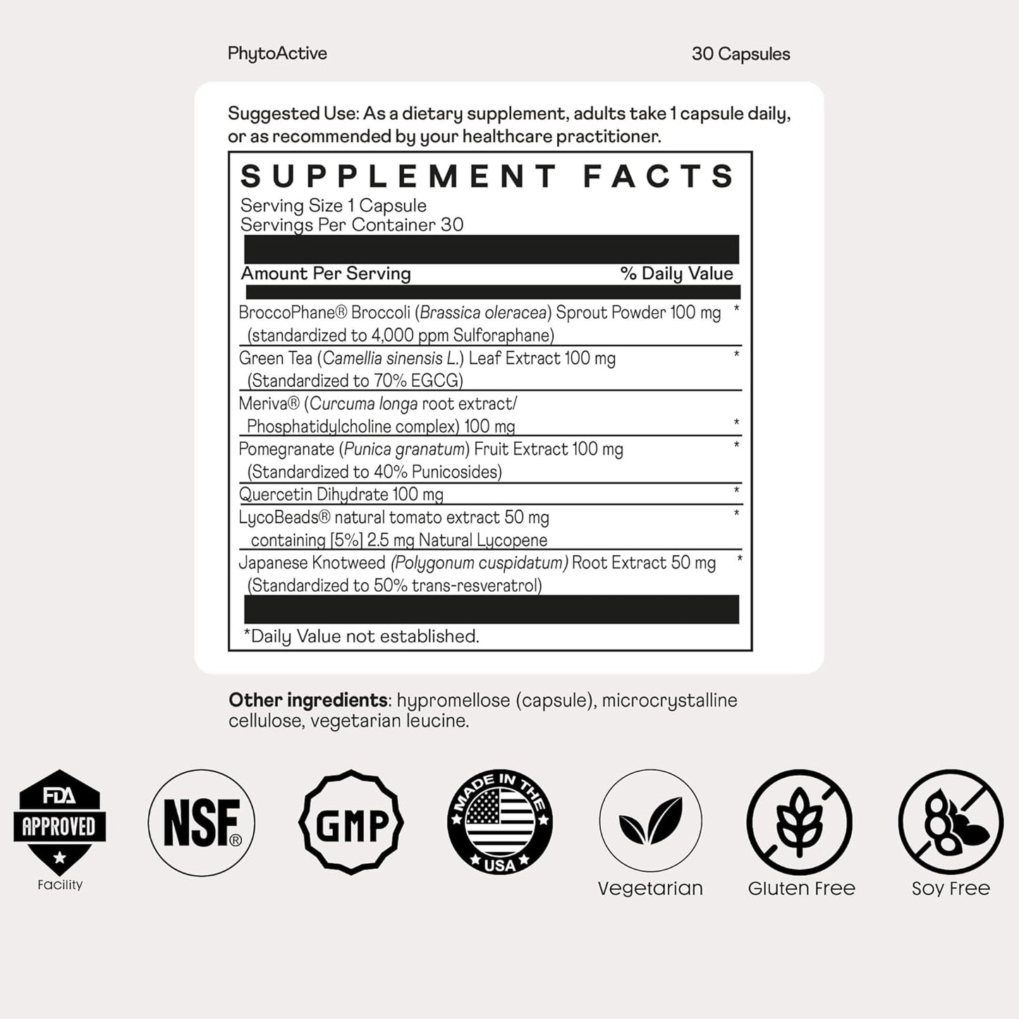 30 Vegetarian Capsules of Nuray PhytoActive Supplement with Broccoli Sprout Powder, Herbal Extracts for Immune Support, Metabolism, and Detox - Gluten-Free GN-PhytoActive