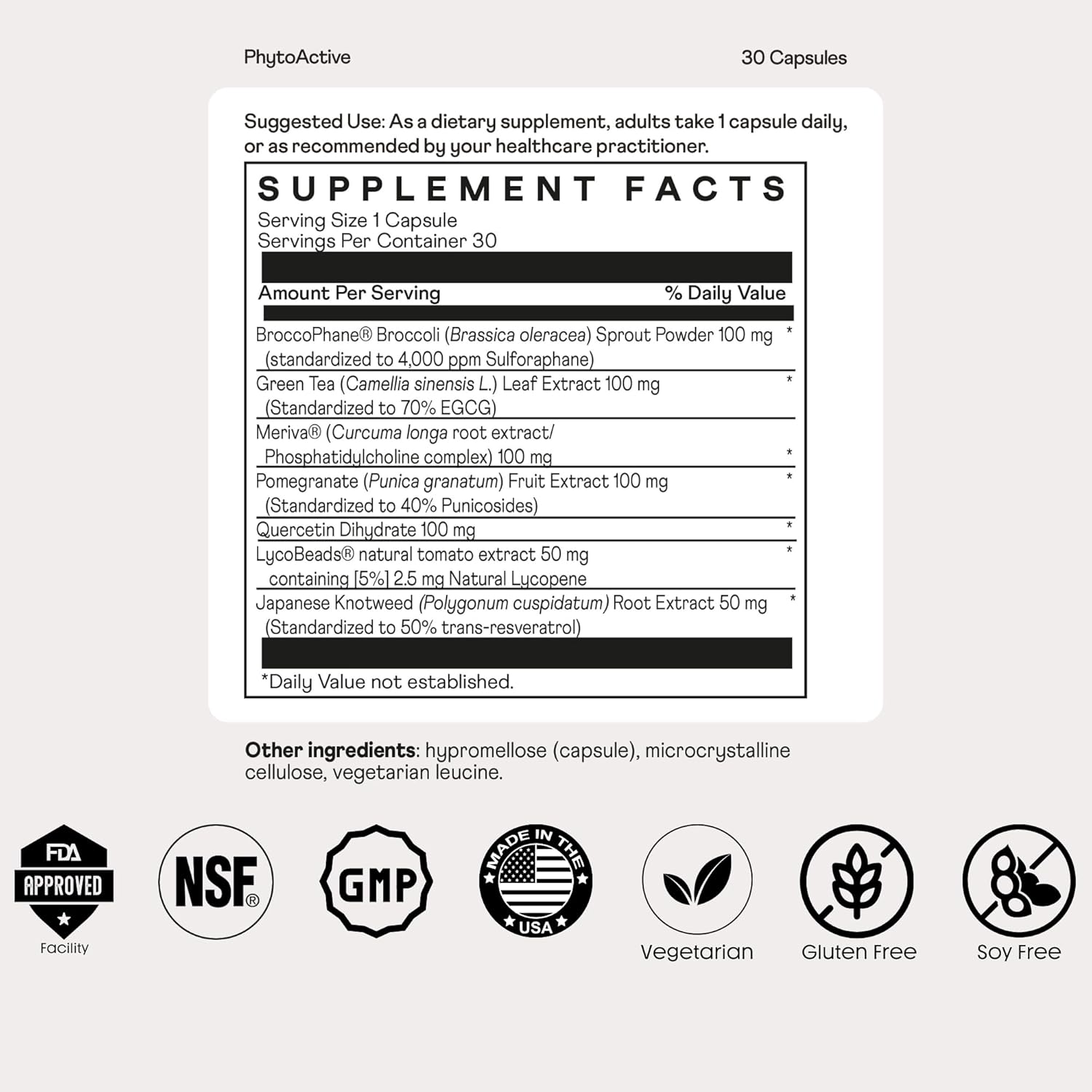 30 Vegetarian Capsules of Nuray PhytoActive Supplement with Broccoli Sprout Powder, Herbal Extracts for Immune Support, Metabolism, and Detox - Gluten-Free GN-PhytoActive