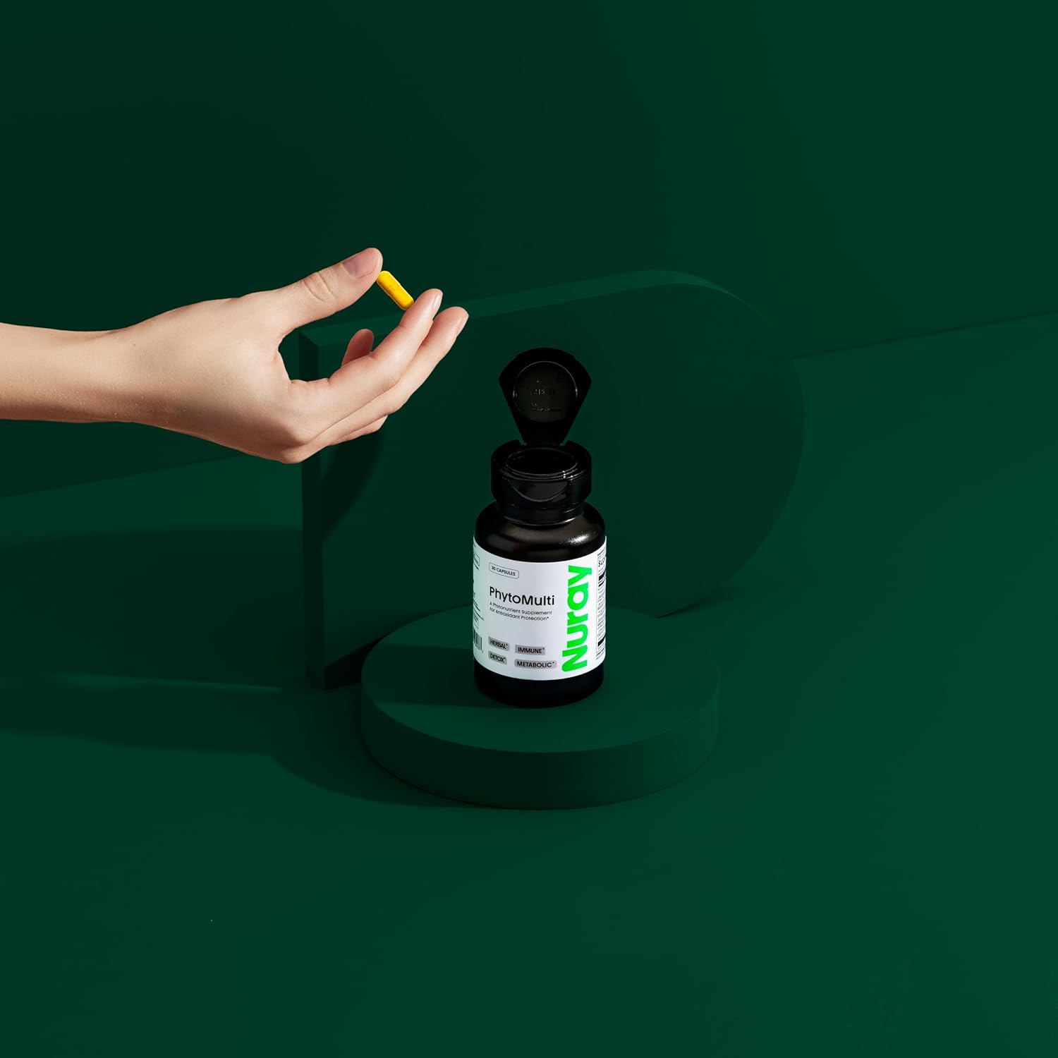 30 Vegetarian Capsules of Nuray PhytoActive Supplement with Broccoli Sprout Powder, Herbal Extracts for Immune Support, Metabolism, and Detox - Gluten-Free GN-PhytoActive