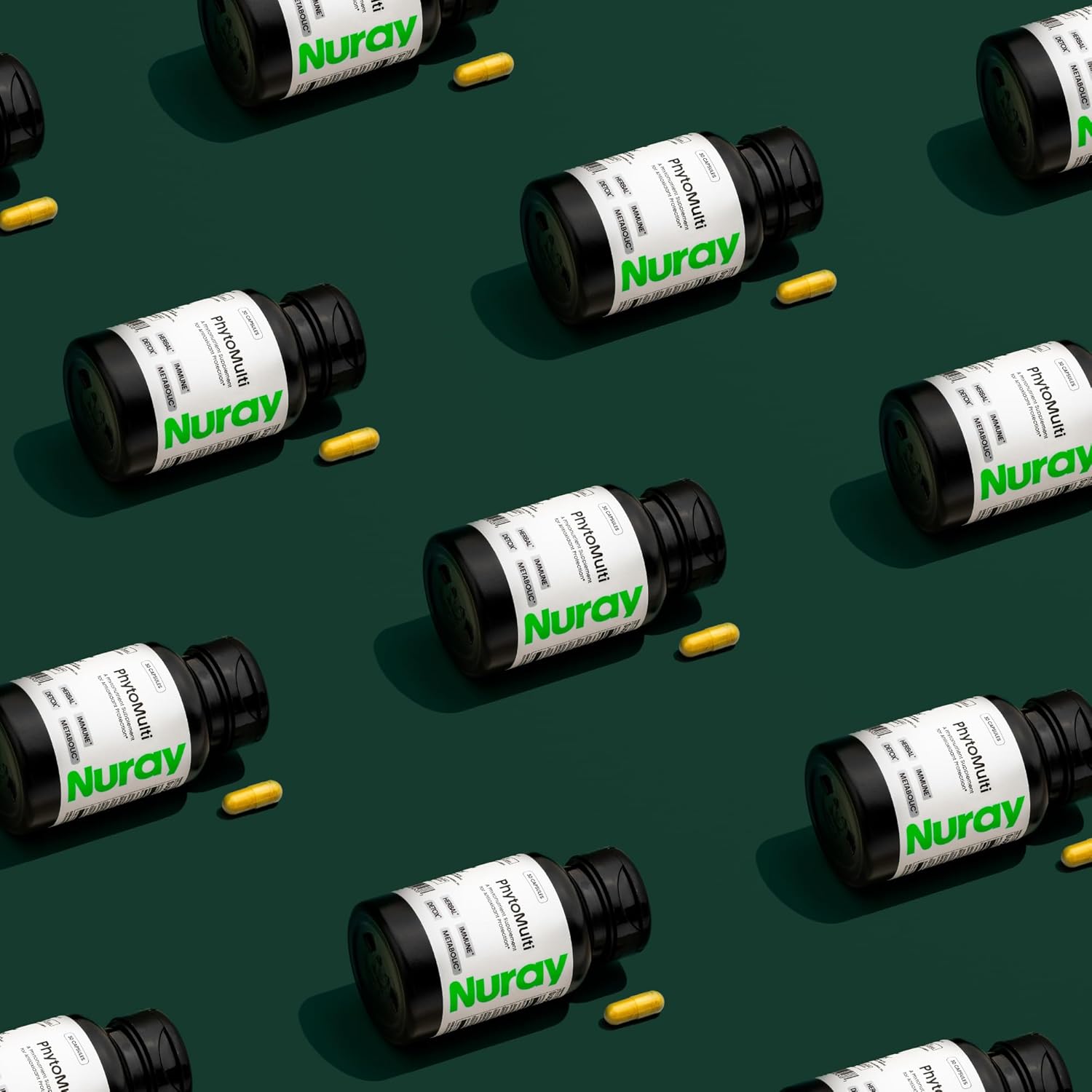 30 Vegetarian Capsules of Nuray PhytoActive Supplement with Broccoli Sprout Powder, Herbal Extracts for Immune Support, Metabolism, and Detox - Gluten-Free GN-PhytoActive