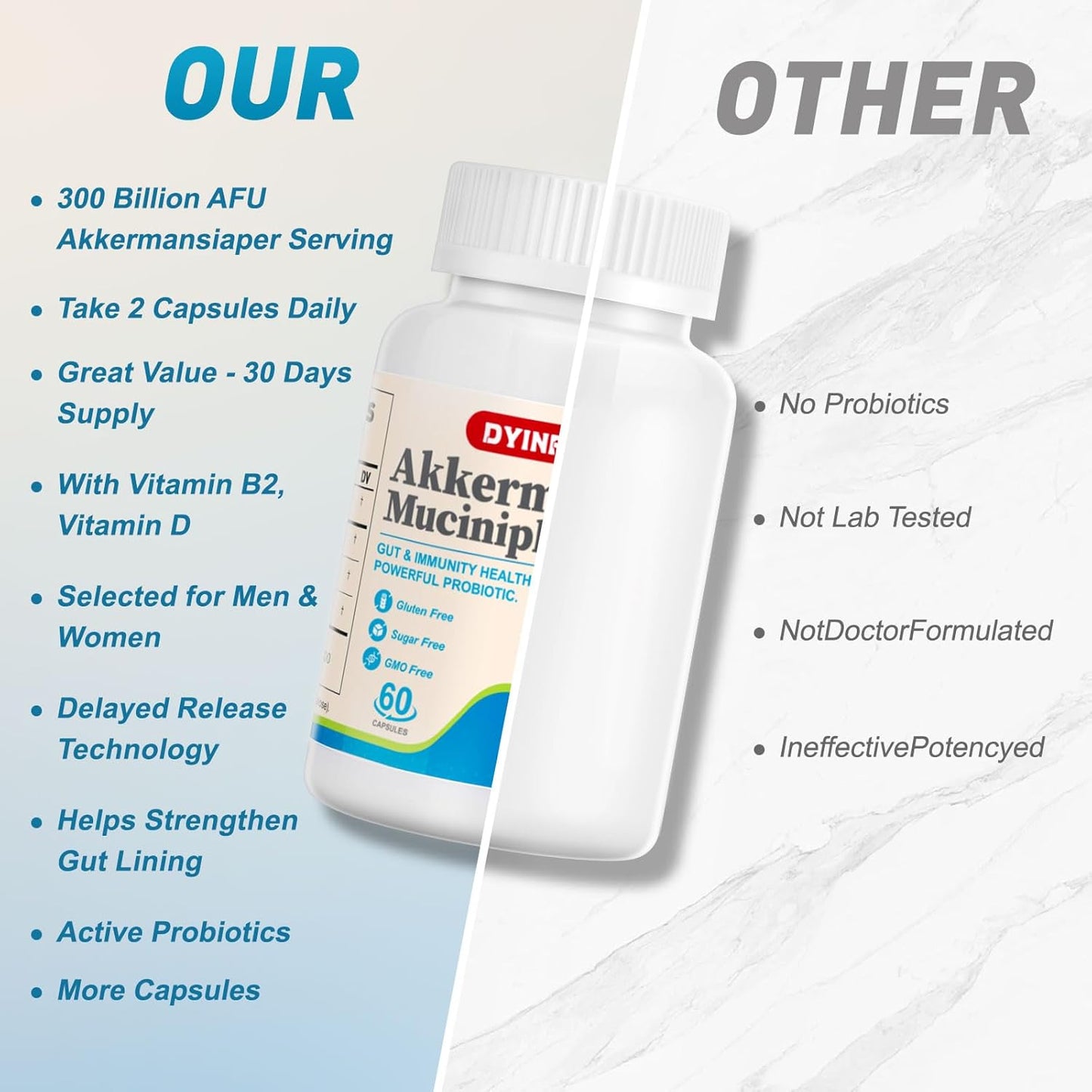 300 Billion AFU Akkermansia Muciniphila Probiotics Capsules for Digestive, Gut, Immune Health