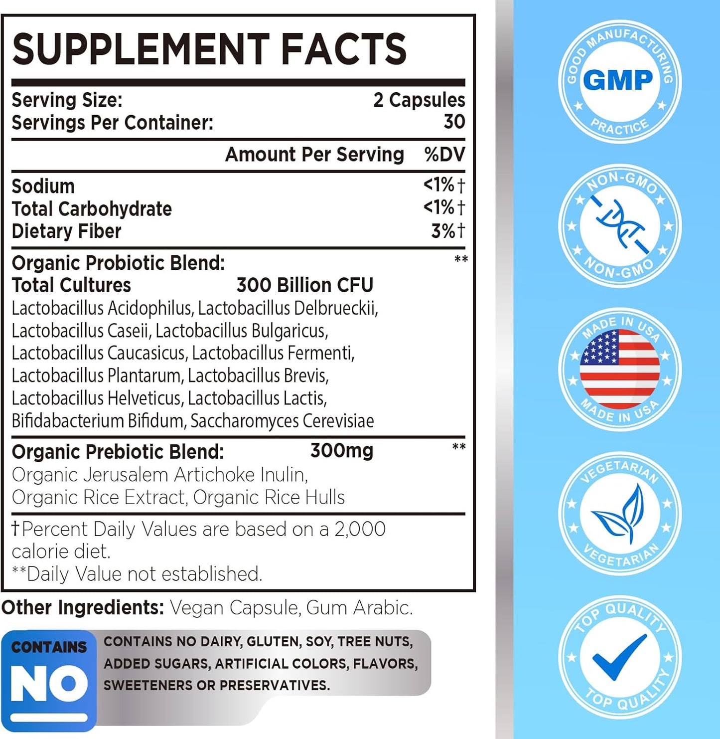 300 Billion CFU Probiotic with 12 Strains & Organic Prebiotics - Daily Digestive & Immune Health Supplement for Women & Men - Vegan, Shelf Stable - 60 Count
