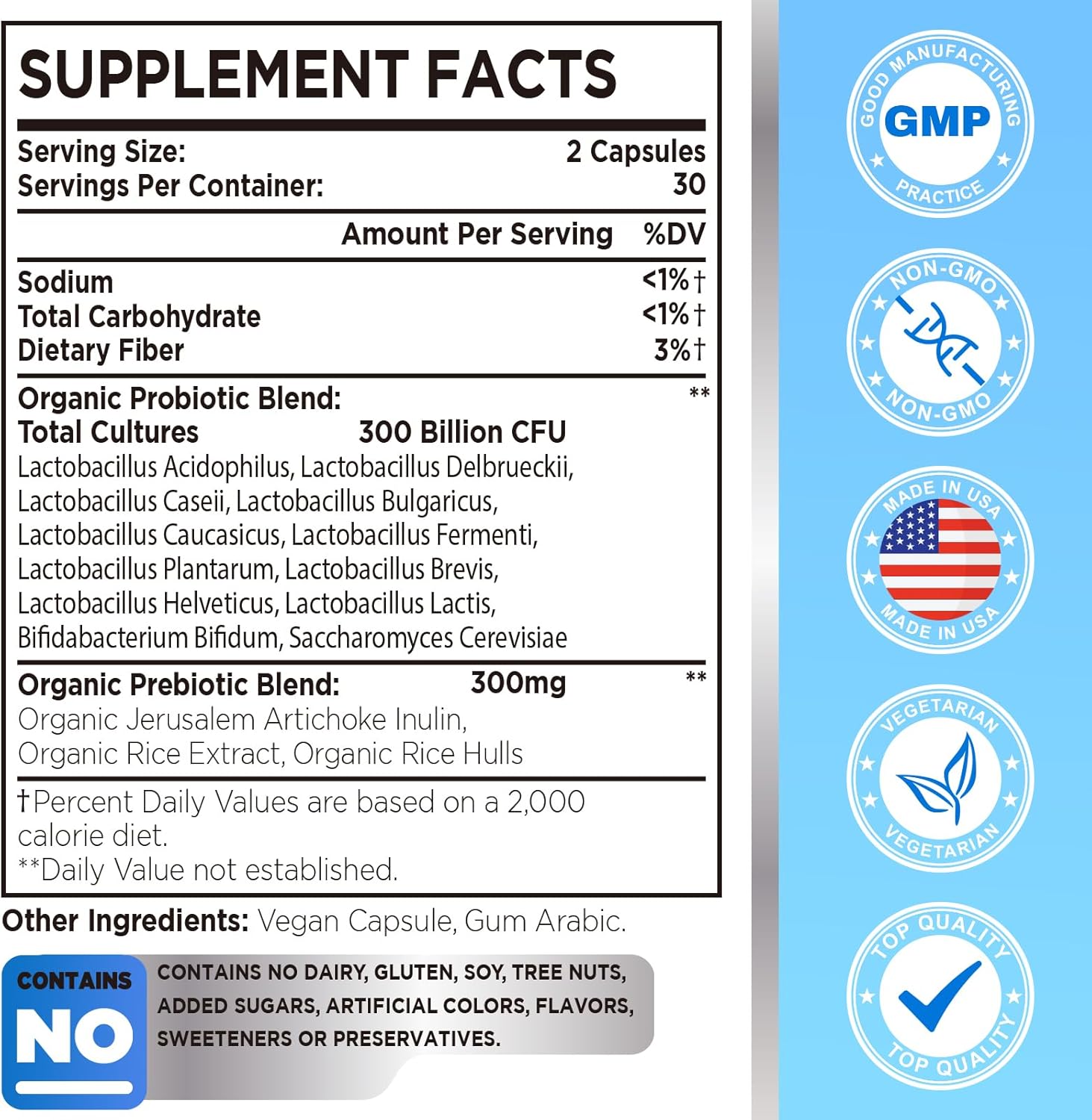 300 Billion CFU Probiotic with 12 Strains & Organic Prebiotics - Daily Digestive & Immune Health Supplement for Women & Men - Vegan, Shelf Stable - 60 Count