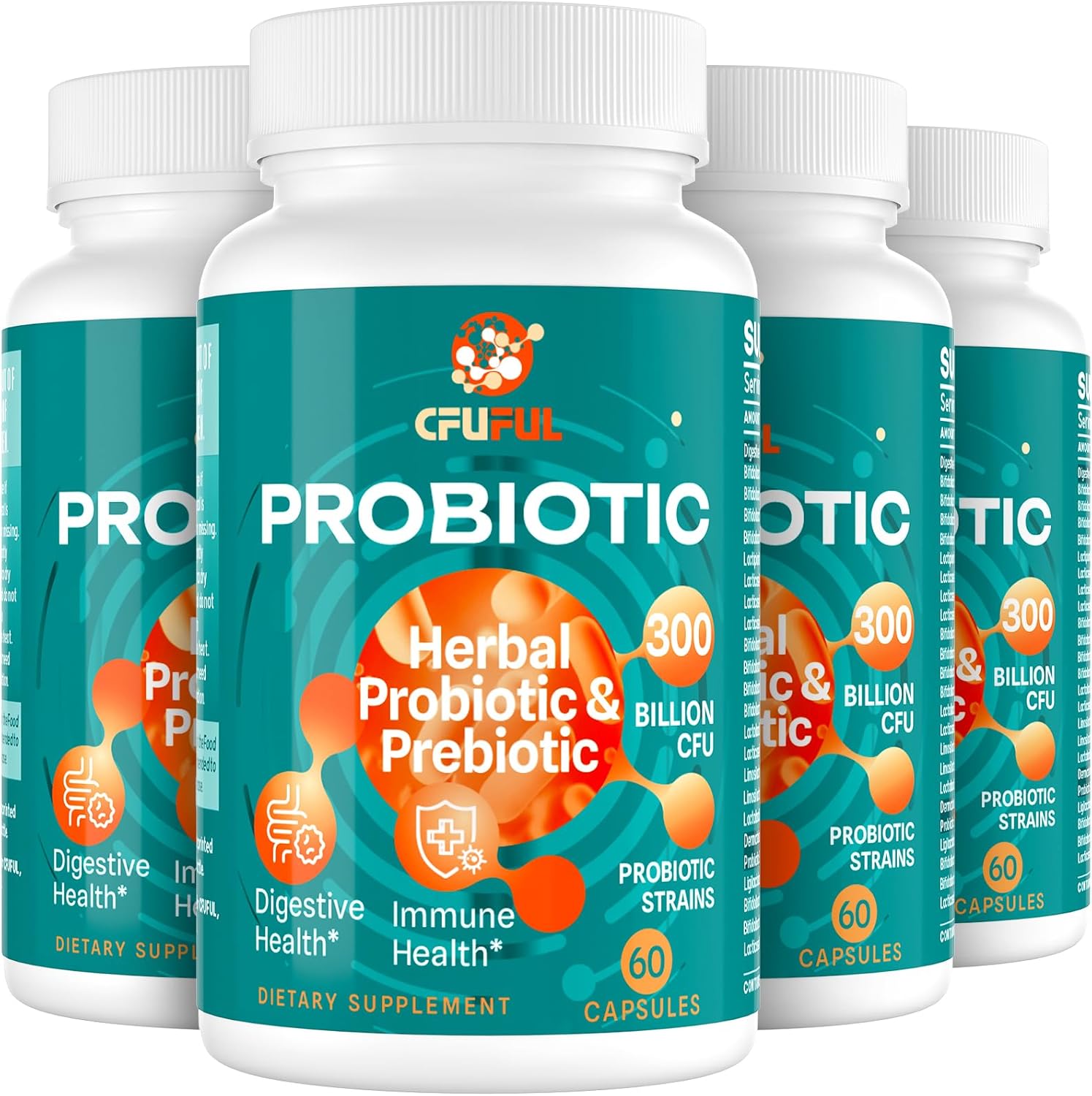 300 Billion CFU Probiotics for Digestive Health - 24 Strains + 15 Organic Herbs Prebiotics, Gut & Immune Support - 2 Month Supply for Women & Men