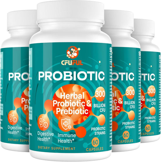300 Billion CFU Probiotics for Digestive Health - 24 Strains + 15 Organic Herbs Prebiotics, Gut & Immune Support - 2 Month Supply for Women & Men