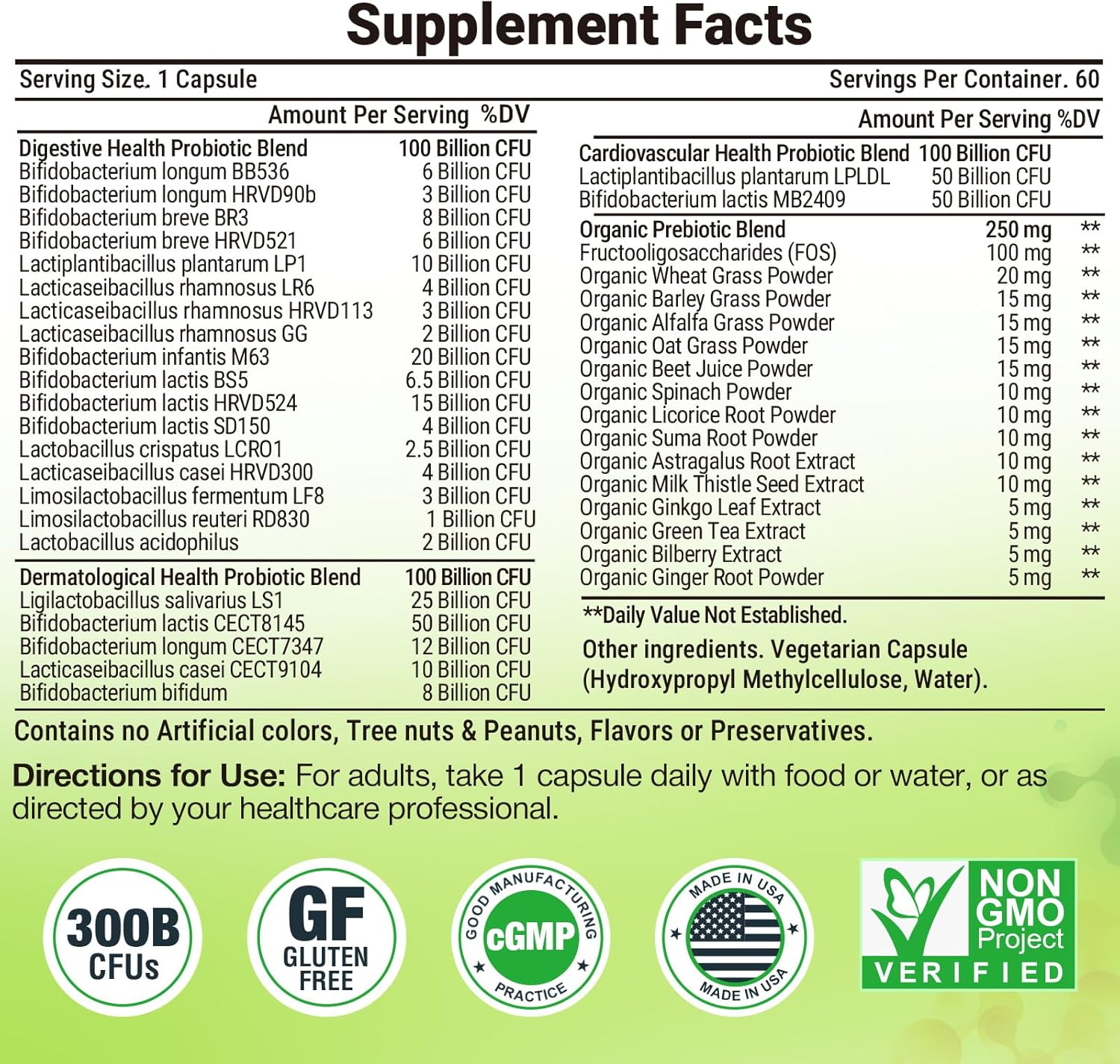 300 Billion CFU Probiotics for Women and Men with 24 Strains, Organic Herbs, Prebiotics, Digestive Health, Immune Support, Vegan - 6 Month Supply