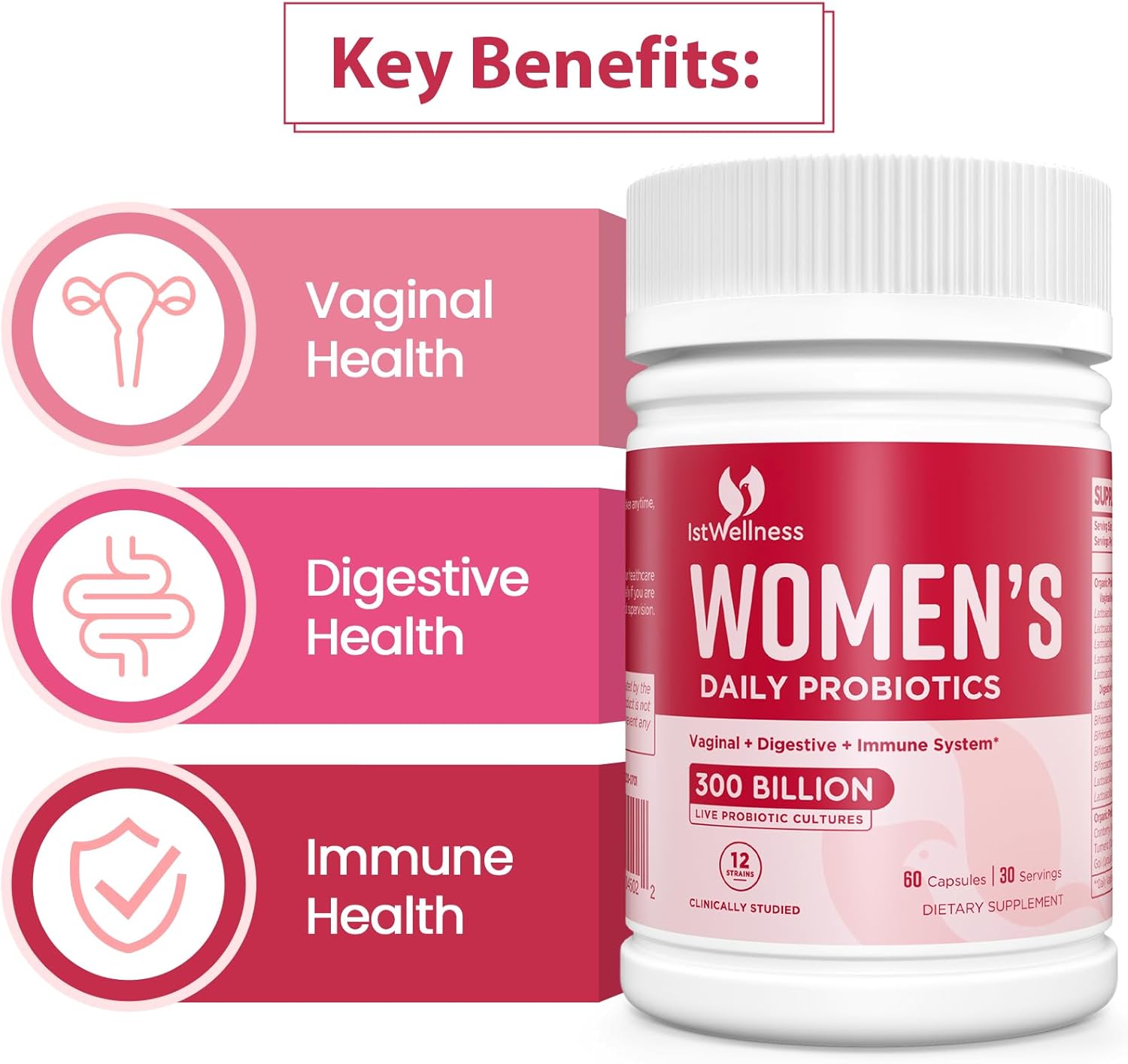 300 Billion CFU Probiotics for Women with Cranberry - 12 Strains for Vaginal & Urinary Health - 180 Capsules