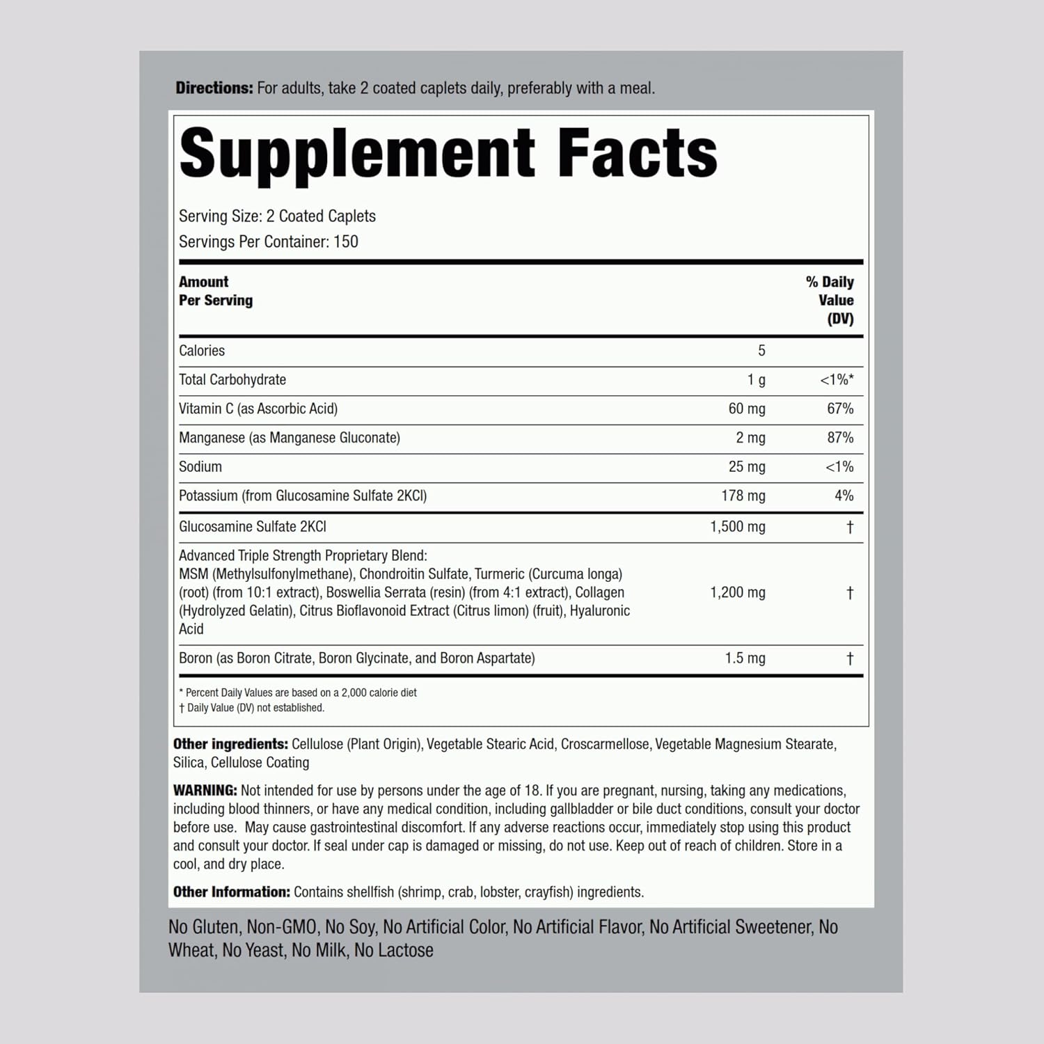 300 Caplets Piping Rock Glucosamine Chondroitin Triple Strength Supplement with MSM and Turmeric - Non-GMO, Gluten Free Formula