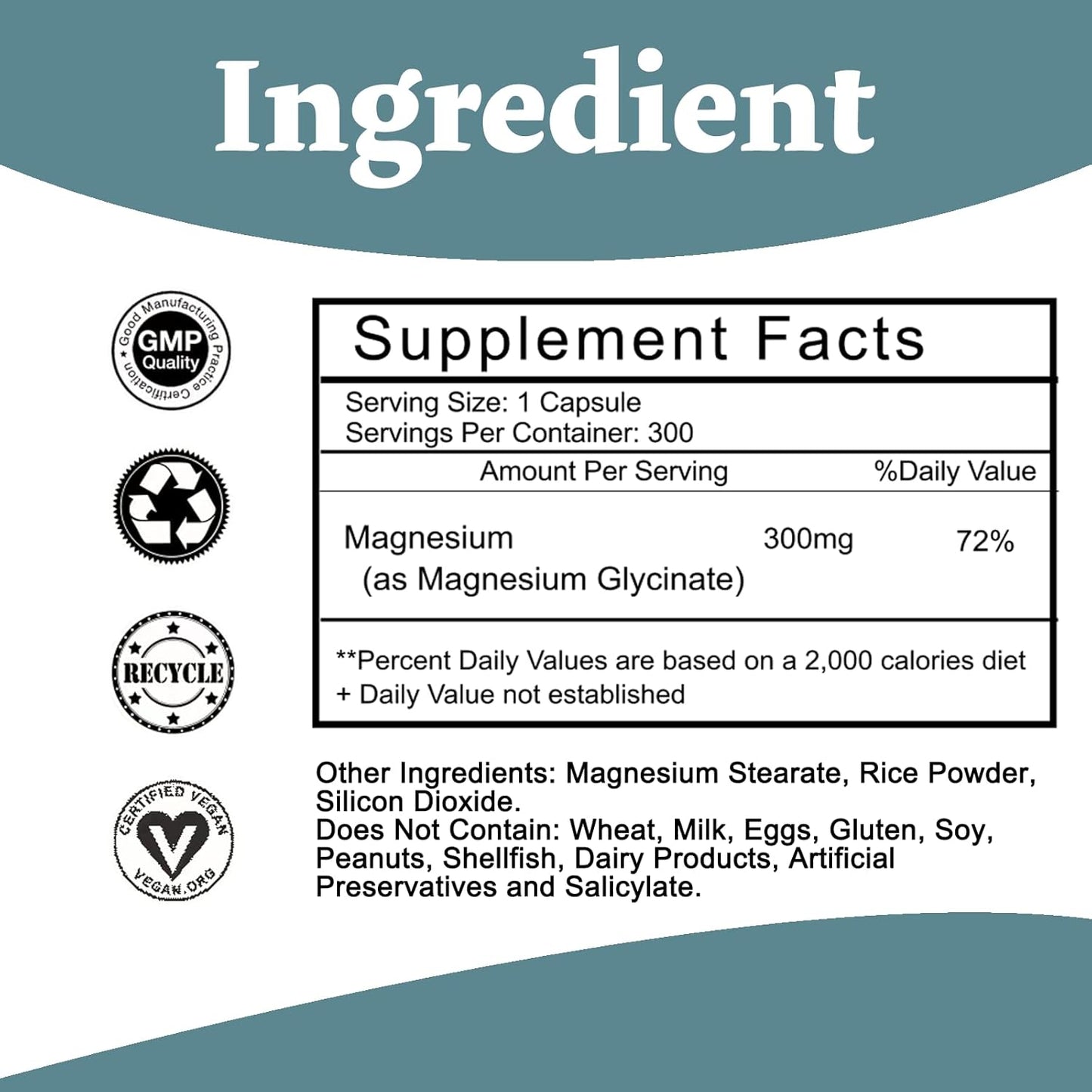 300 Capsules of Bumjazz Magnesium Glycinate - High Absorption 300mg Vegan Mineral Supplement
