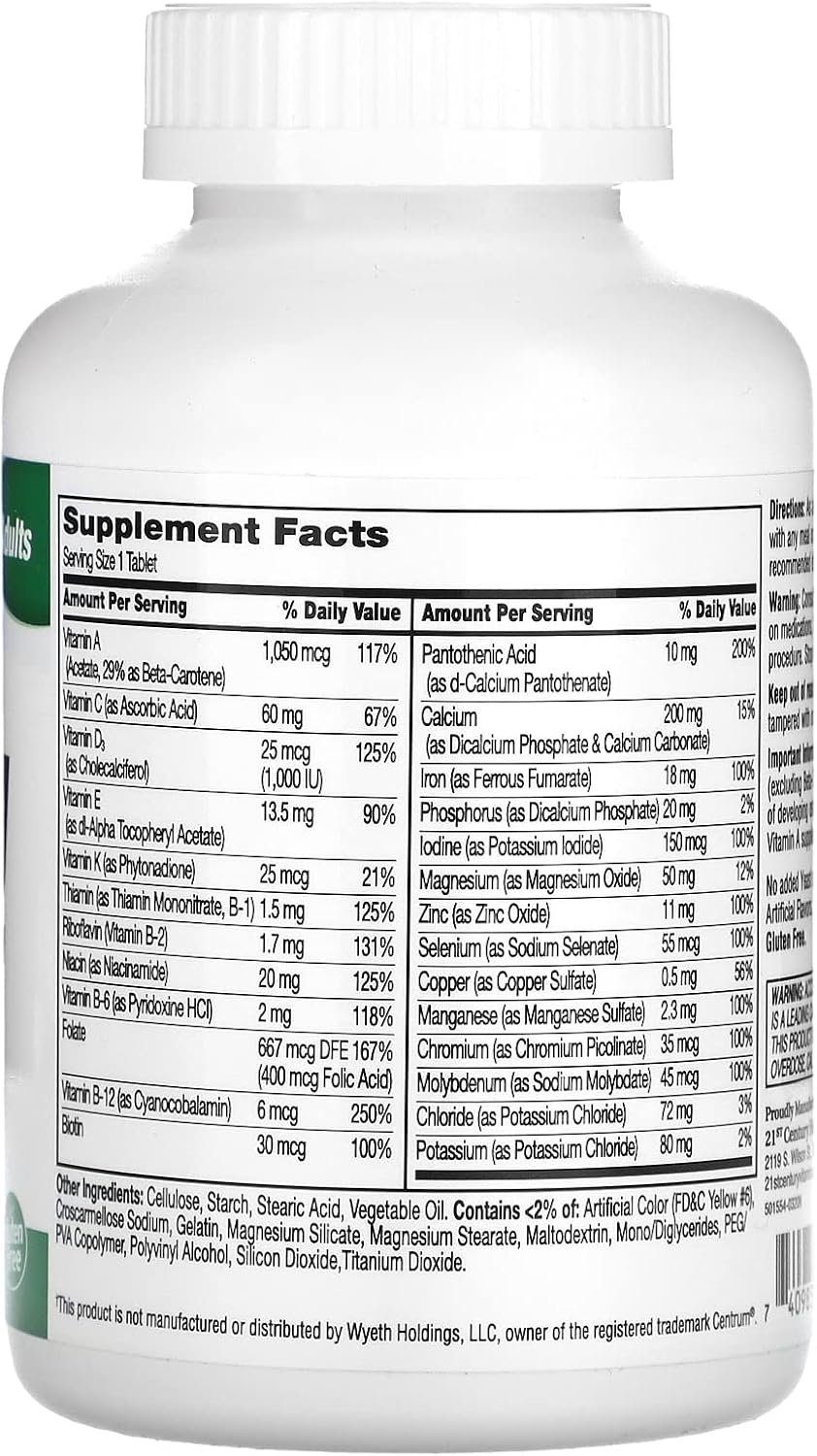 300 Count 21st Century Sentry Multivitamin & Multimineral Tablets for Daily Nutritional Support