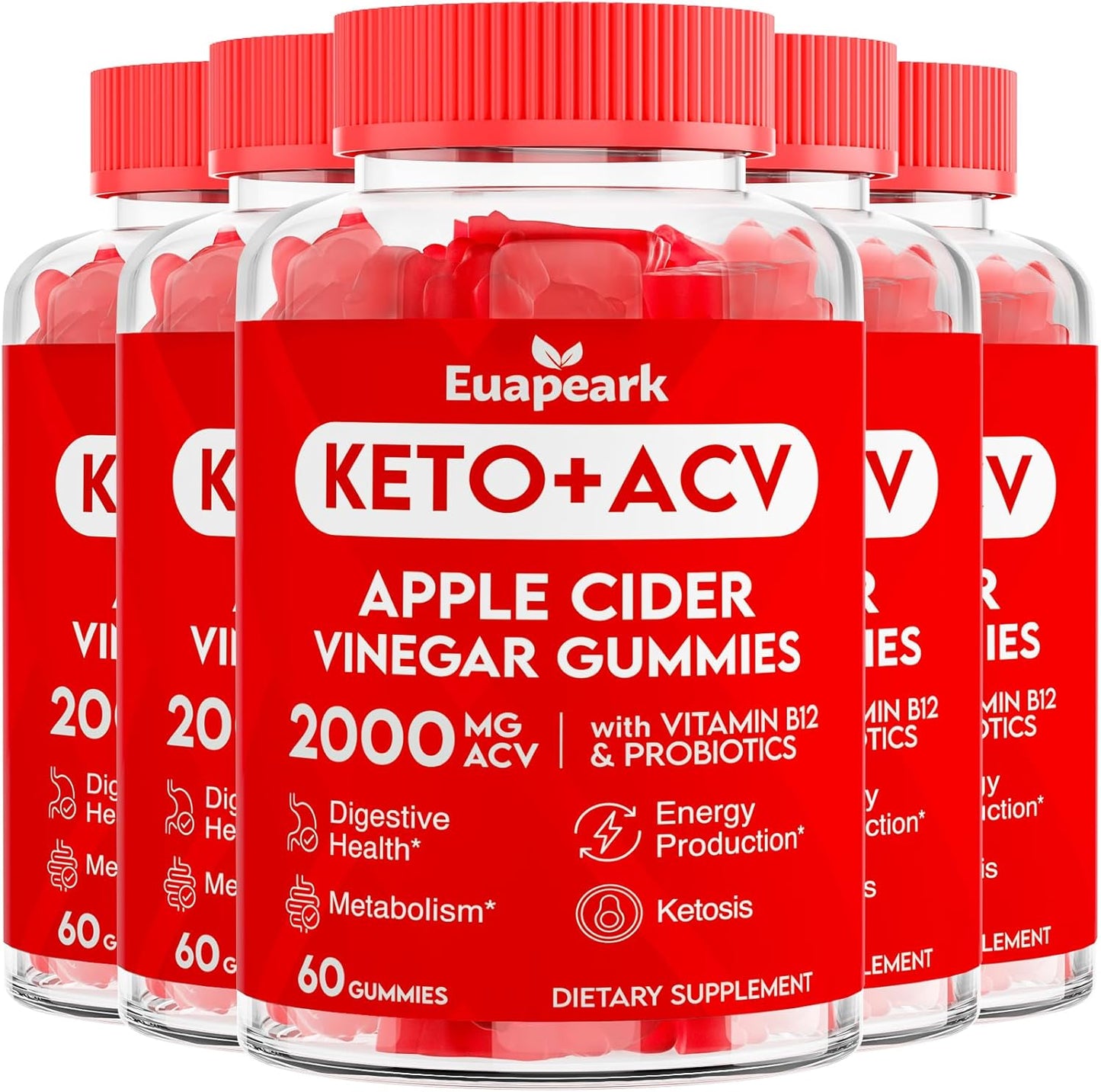300-Count Euapeark Apple Cider Vinegar Gummies with Probiotics, Vitamin B12 & Keto Support - Vegan, Low Sugar, 2000mg ACV for Digestion, Metabolism, Cleanse & Detox - Keto ACV Gummies with Mother