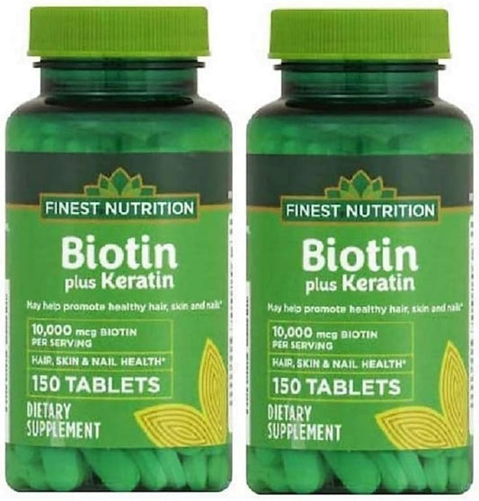 300 Count Finest Nutrition Biotin Plus Keratin 10,000 mcg - Twin Pack