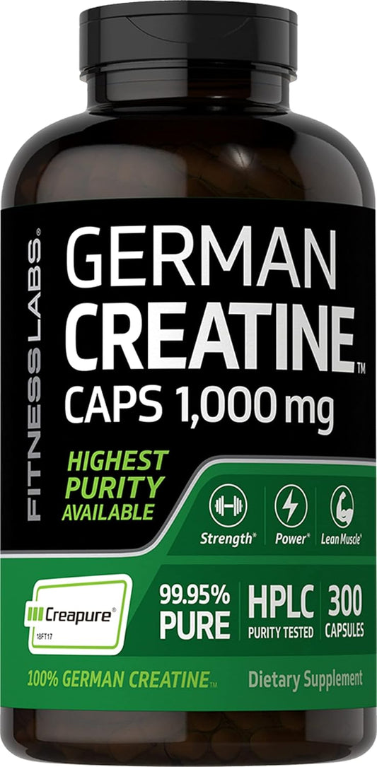 300 Count Fitness Labs German Creatine Capsules 1000mg Monohydrate Supplement | Non-GMO, Gluten Free