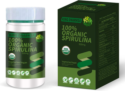 300 Count King DNARMSA Certified Organic Spirulina Tablets 500mg - Rich in Beta-Carotene & B-12 - Non-GMO Superfood Supplement