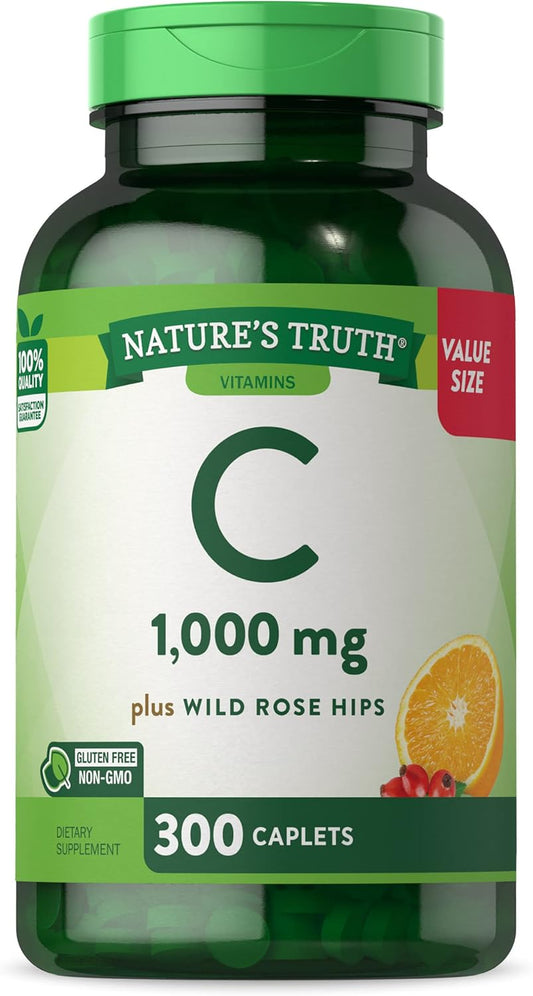 300 Count Nature's Truth Vitamin C 1000mg Caplets with Rose HIPS - Vegetarian, Non-GMO & Gluten Free