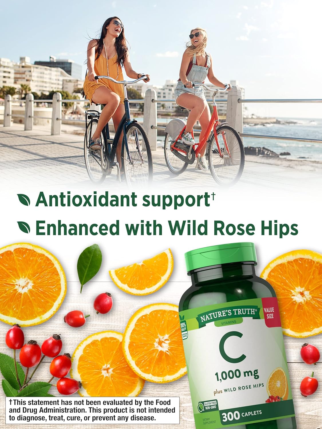 300 Count Nature's Truth Vitamin C 1000mg Caplets with Rose HIPS - Vegetarian, Non-GMO & Gluten Free