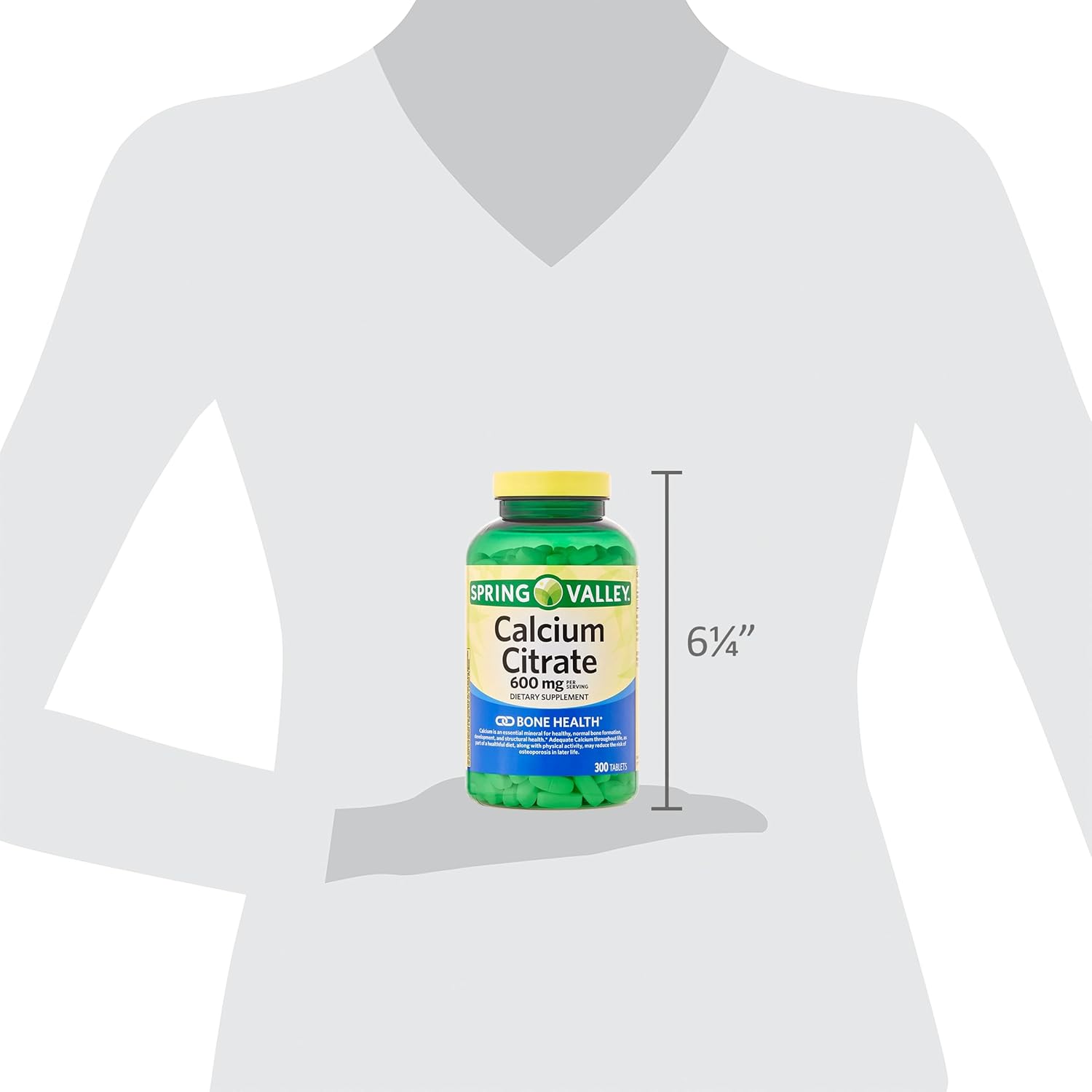 300 Count Spring Valley Calcium Citrate Tablets Dietary Supplement - 600 mg Formula by Maker Explorador - Private Label Gift Card Included