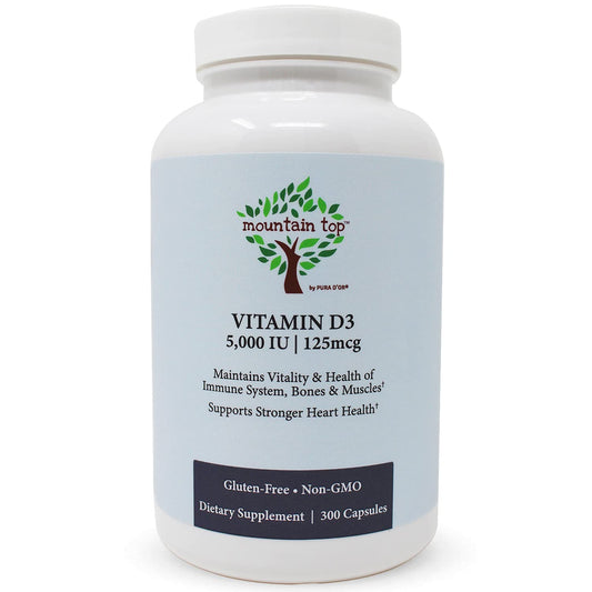 300 Count Vitamin D3 5000 IU Capsules for Immune Health, Strong Bones, and Muscle Function - Non-GMO