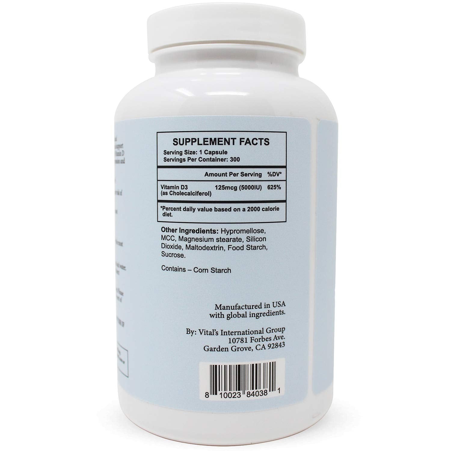 300 Count Vitamin D3 5000 IU Capsules for Immune Health, Strong Bones, and Muscle Function - Non-GMO