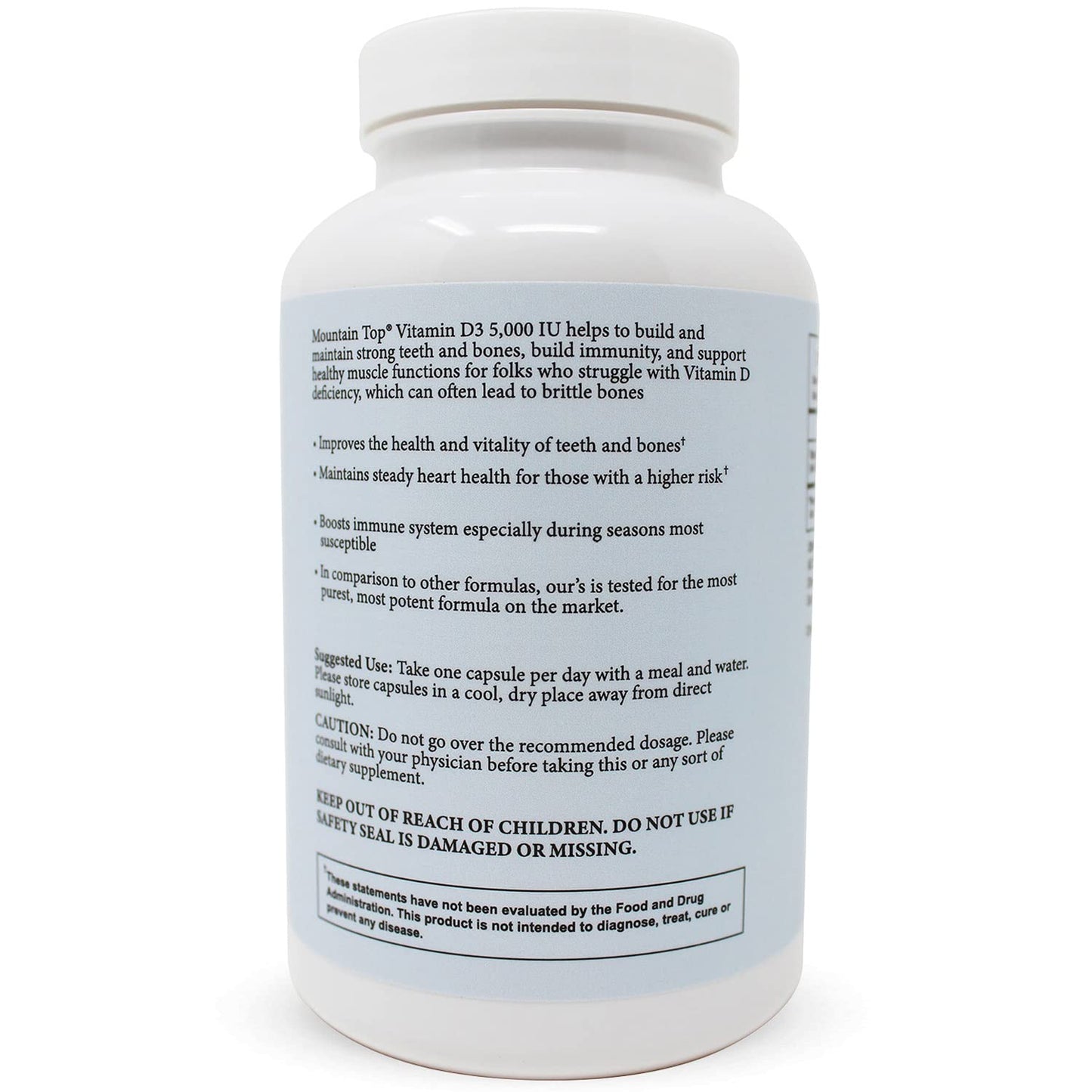 300 Count Vitamin D3 5000 IU Capsules for Immune Health, Strong Bones, and Muscle Function - Non-GMO
