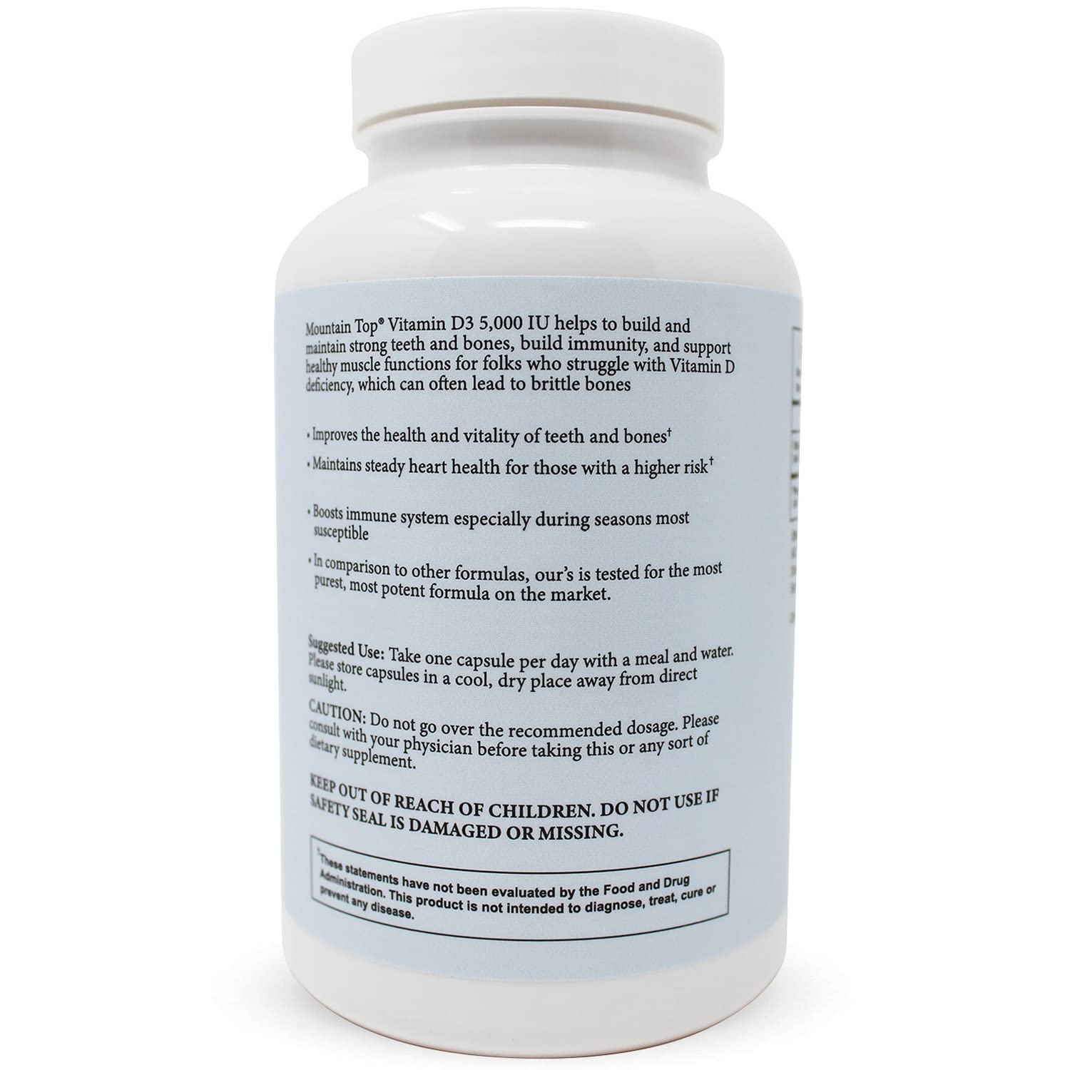 300 Count Vitamin D3 5000 IU Capsules for Immune Health, Strong Bones, and Muscle Function - Non-GMO