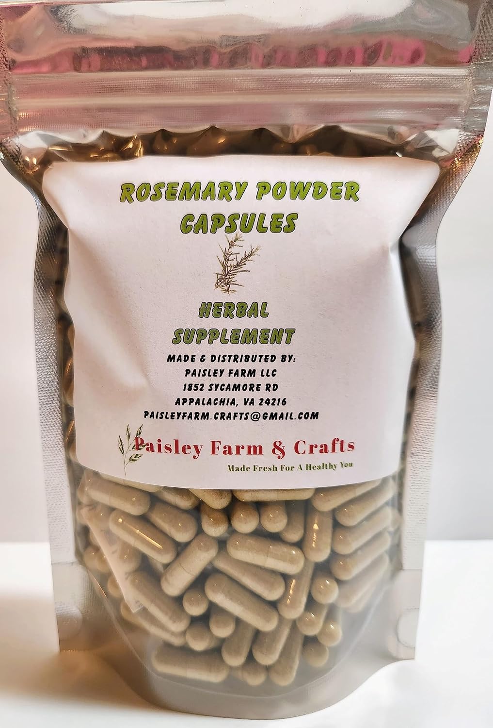 300 Ct Rosemary Capsules - Herbal Supplement from Paisley Farm & Crafts - Freshly Made for Your Health