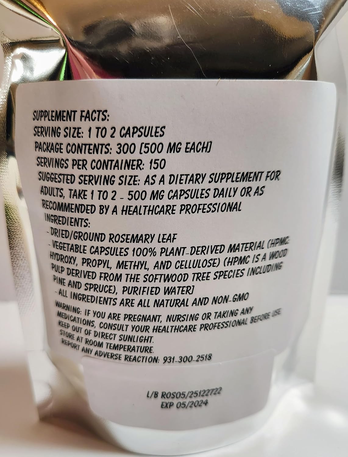 300 Ct Rosemary Capsules - Herbal Supplement from Paisley Farm & Crafts - Freshly Made for Your Health