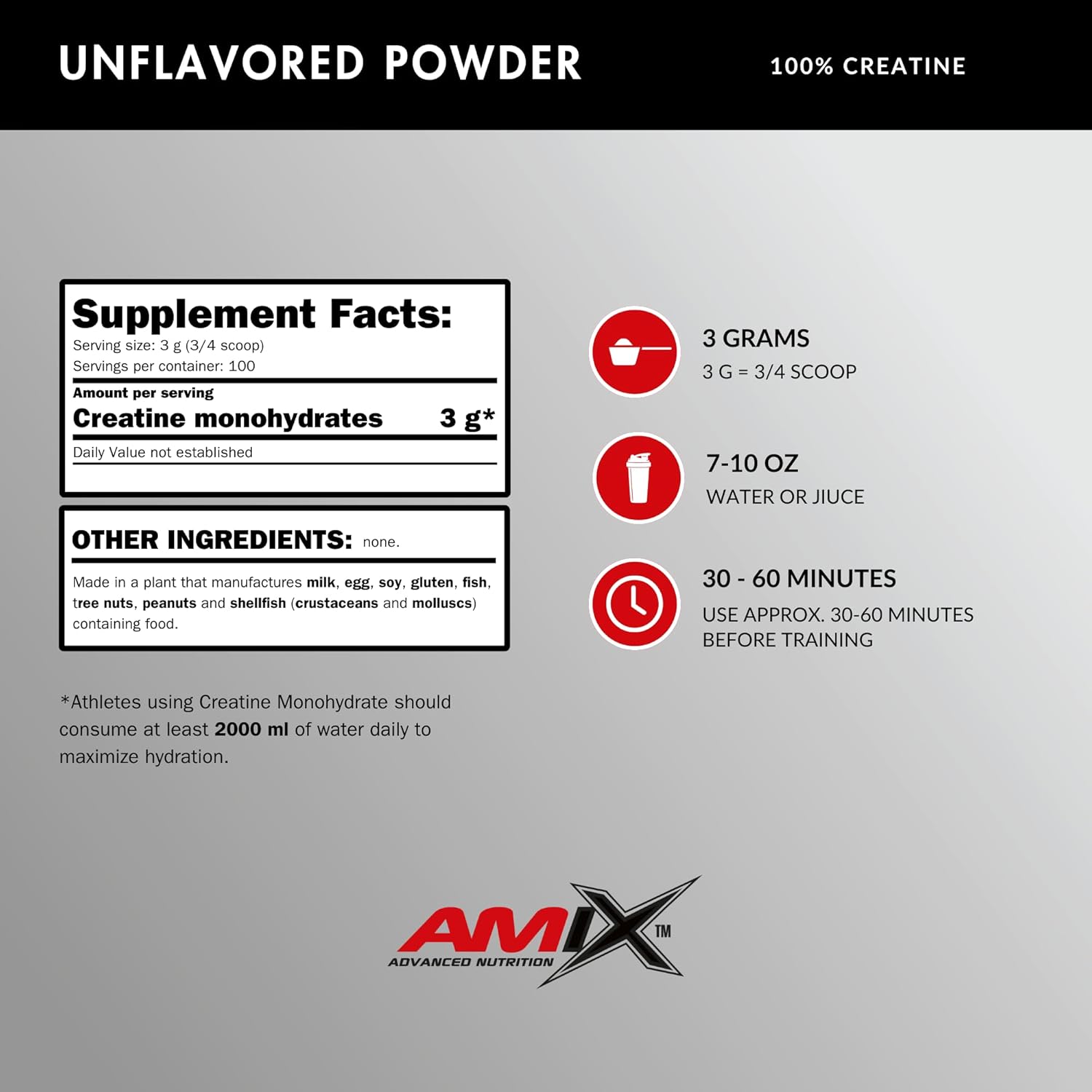 300 Grams of Amix Creatine Monohydrate Powder - Pure Muscle Building Supplement