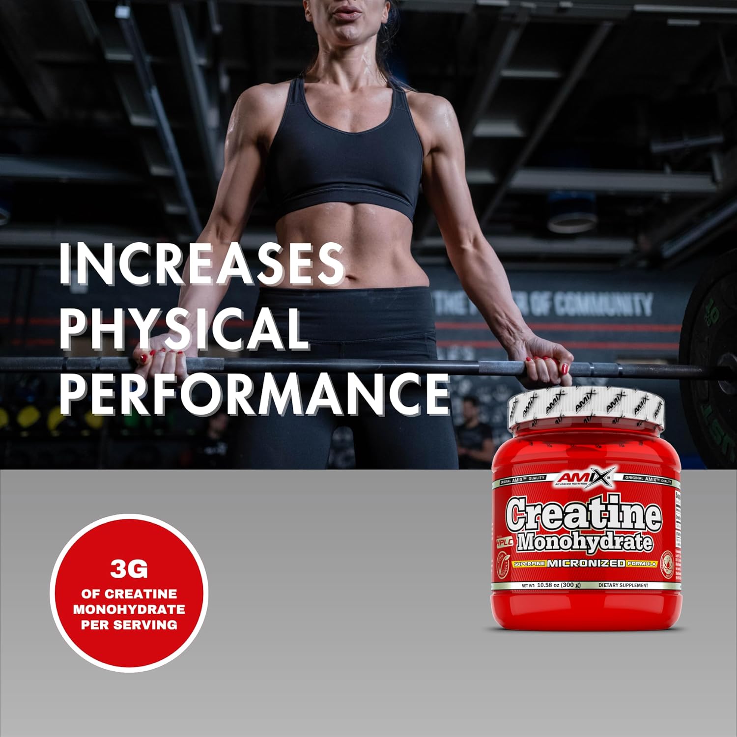 300 Grams of Amix Creatine Monohydrate Powder - Pure Muscle Building Supplement