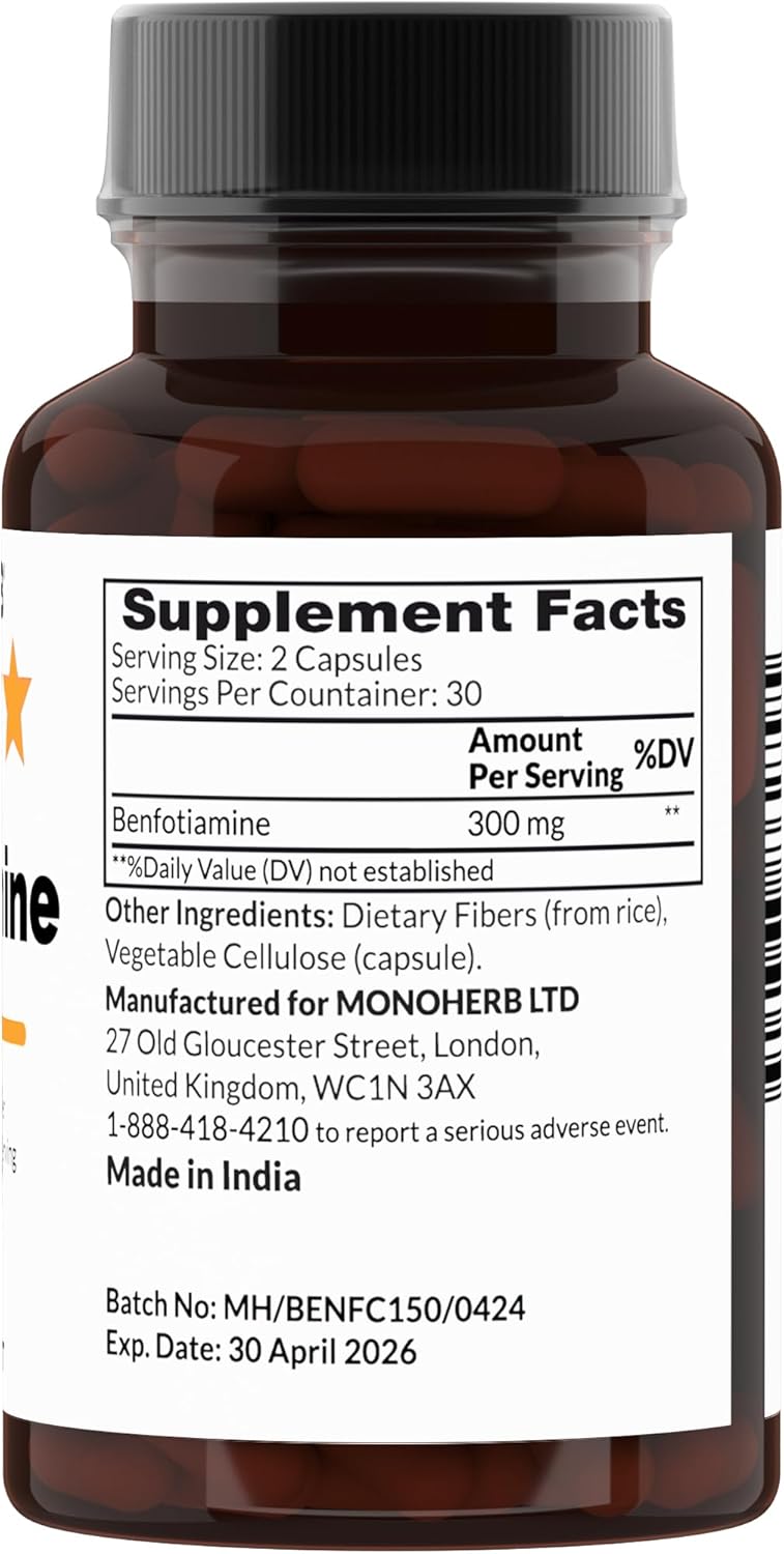 300 mg Benfotiamine Supplement - 60 Vegetarian Capsules by MONOHERB